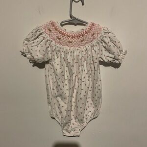 Babinee white pink floral Smocked bubble 9 month